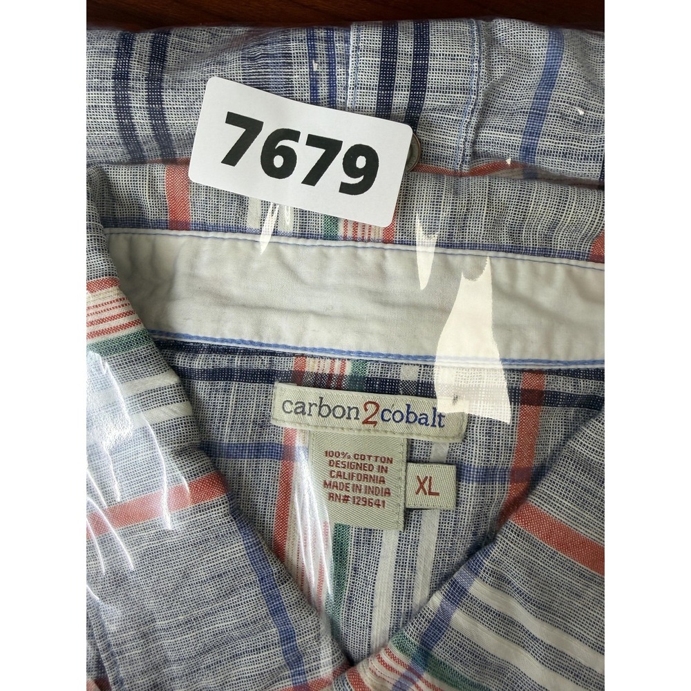 Carbon2cobalt Shirt Mens XL Blue Plaid Chambray Cotton Short Sleeve - Picture 7 of 7
